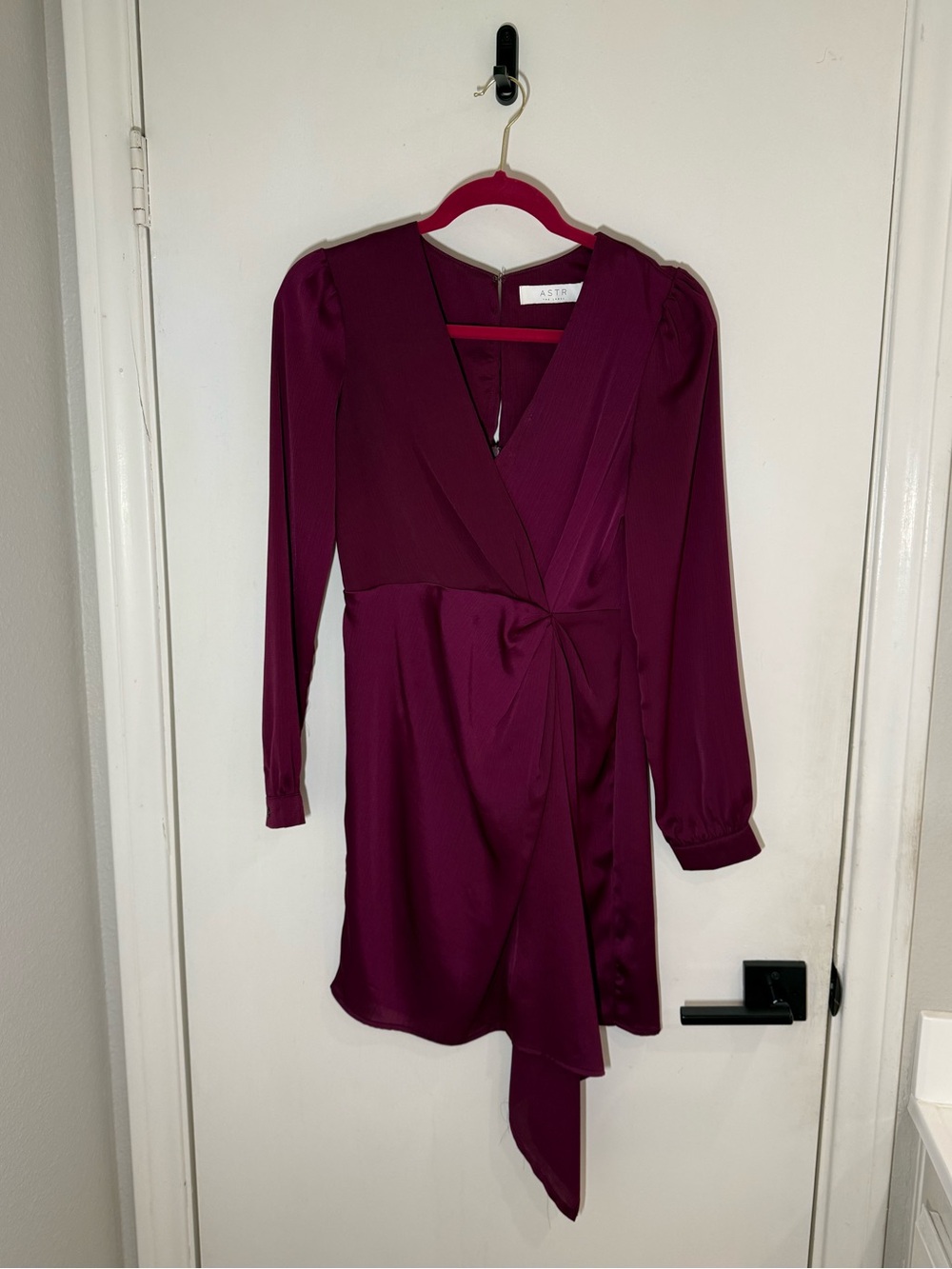 Astr Plum Wrap-Style Long Sleeve Mini Dress
